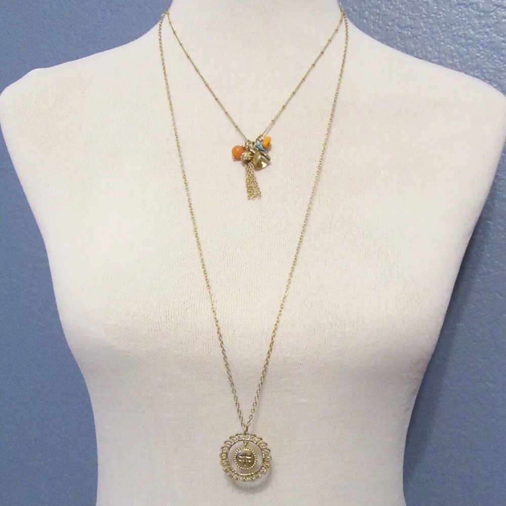 NWT Lia Sophia Necklace “Tamarindo” Gold chain with Turquoise and Agate 3 in 1